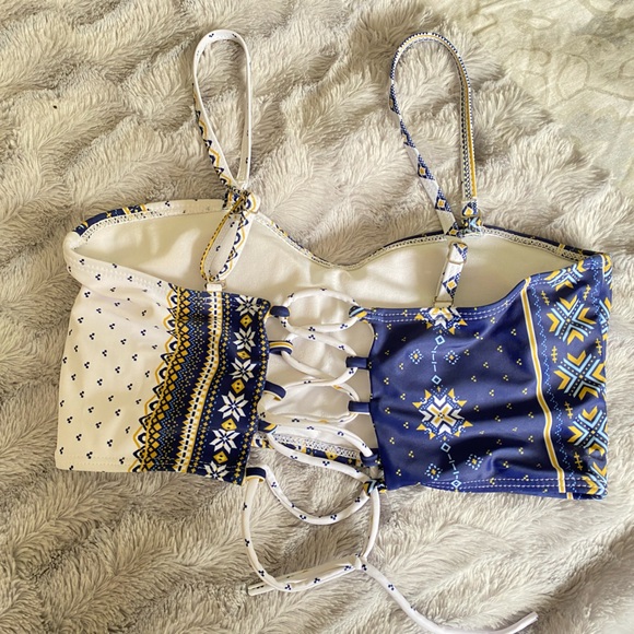 3/$15 tribal lace up bikini top adjustable straps removable padding - Picture 2 of 2